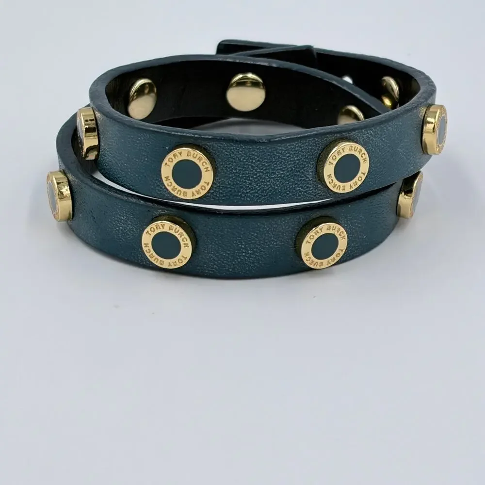 Tory Burch Enamel & Leather Cole Double Wrap Around Bracelet